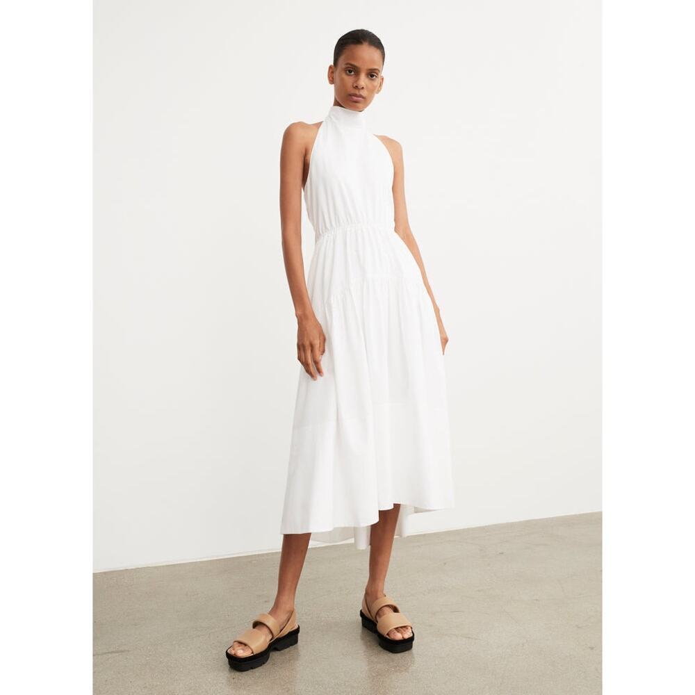 Vince - Draped Neck Halter Dress in Optic White Size Large